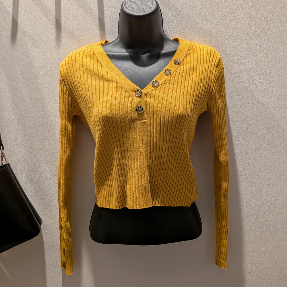 H&M Mustard V-Neck Ribbed Sweater
